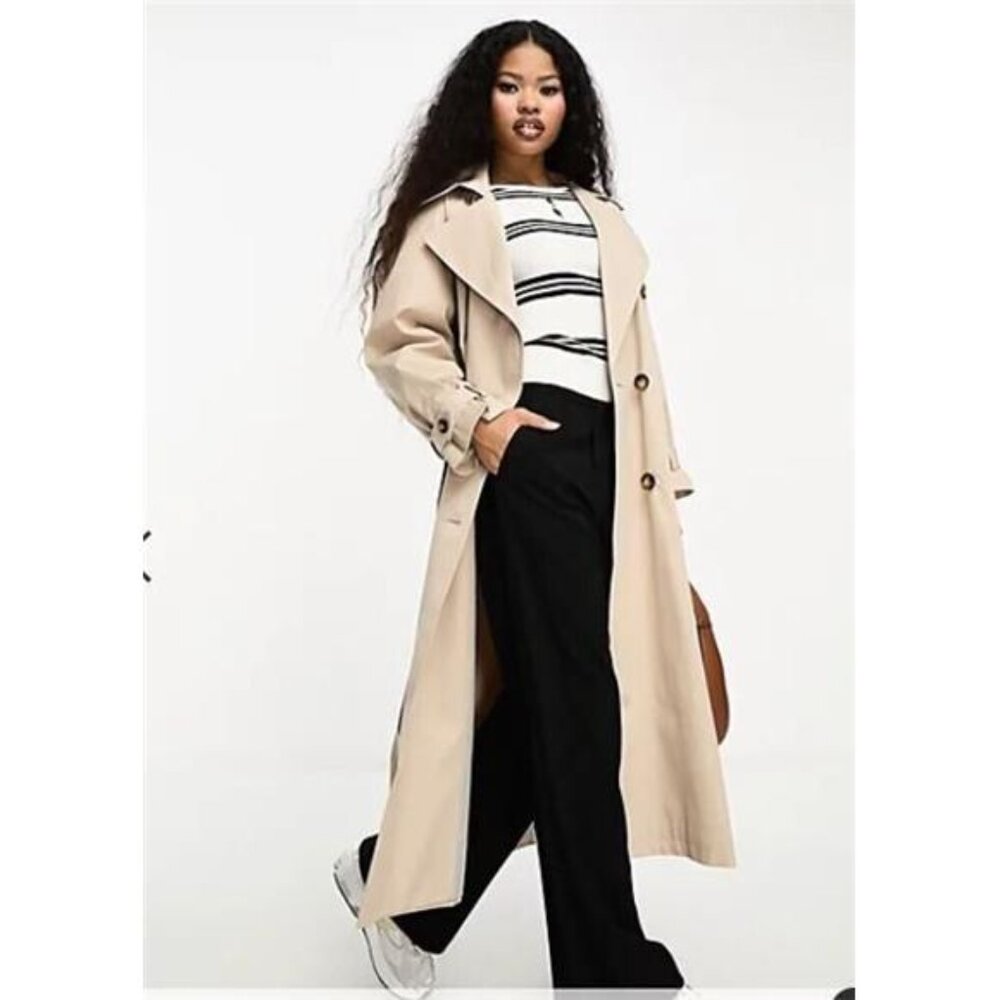 NWT Miss Selfridge Petite Premium Maxi Trench Coat in Beige Women's 12 UK 16